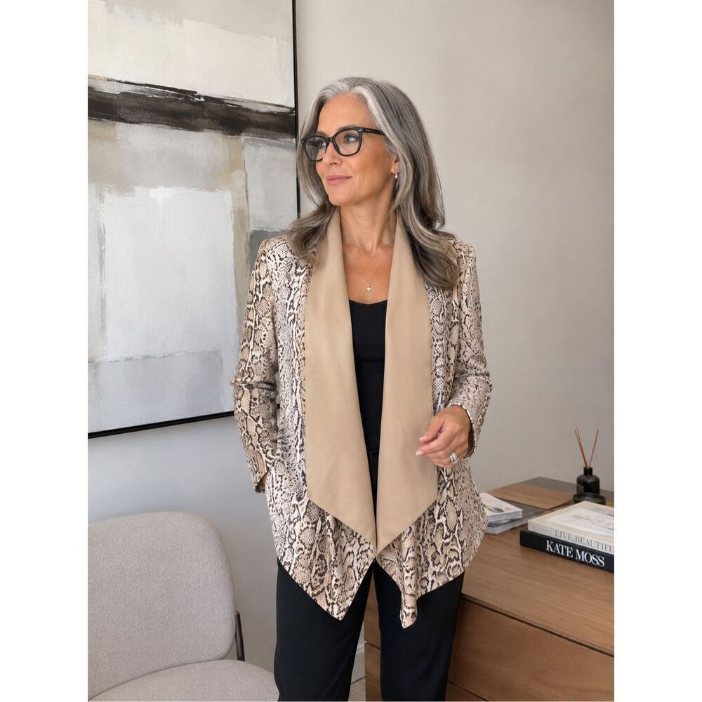 Feratelli Faux Suede Animal Print Asymmetrical Jacket M Boho Art To Wear Draped